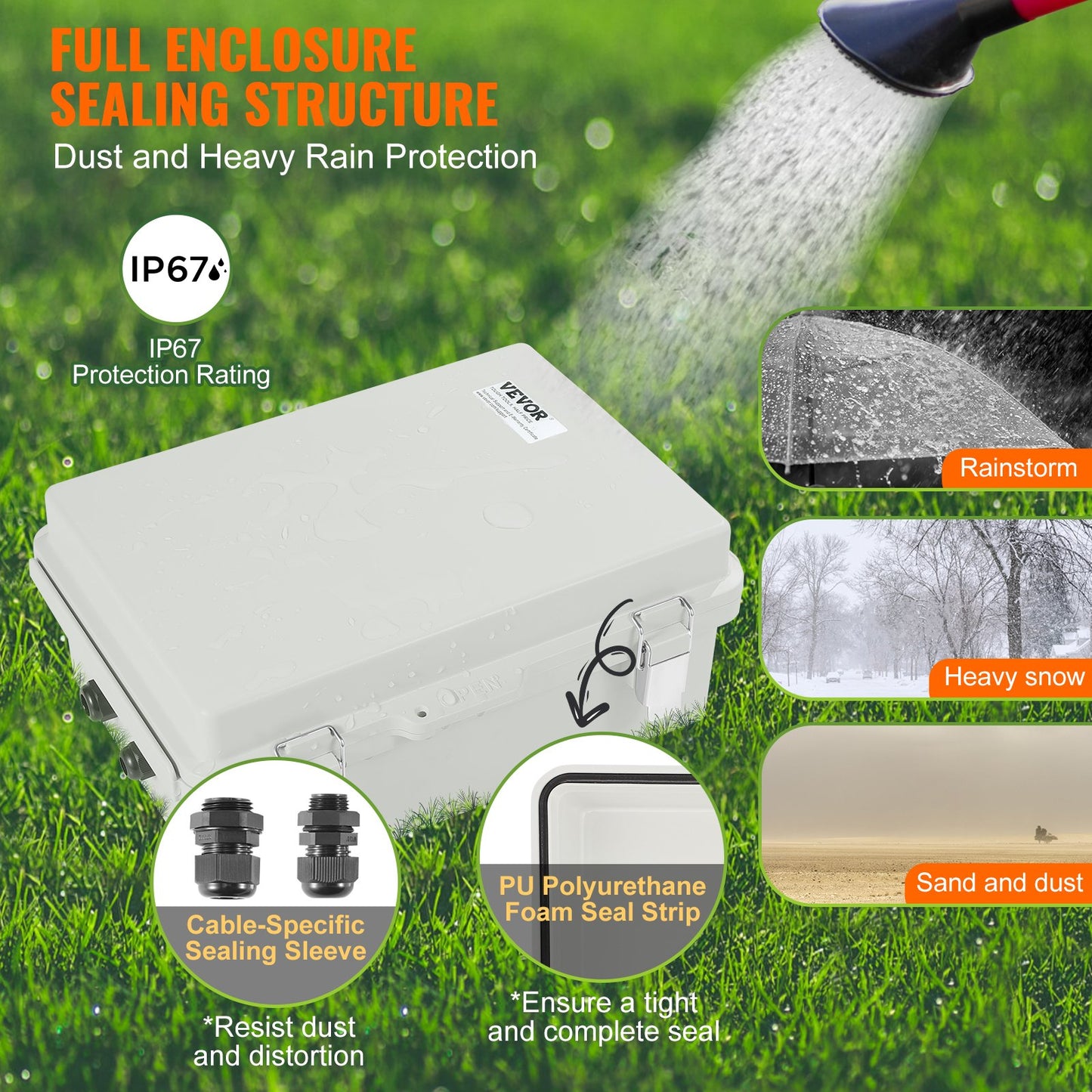 Outdoor Electrical Junction Box, 300 x 200 x 180 mm, ABS Plastic Electrical Enclosure Box with Hinged Cover Stainless Steel Latch, IP67 Dustproof Waterproof for Outdoor Electrical Projects - Image 3