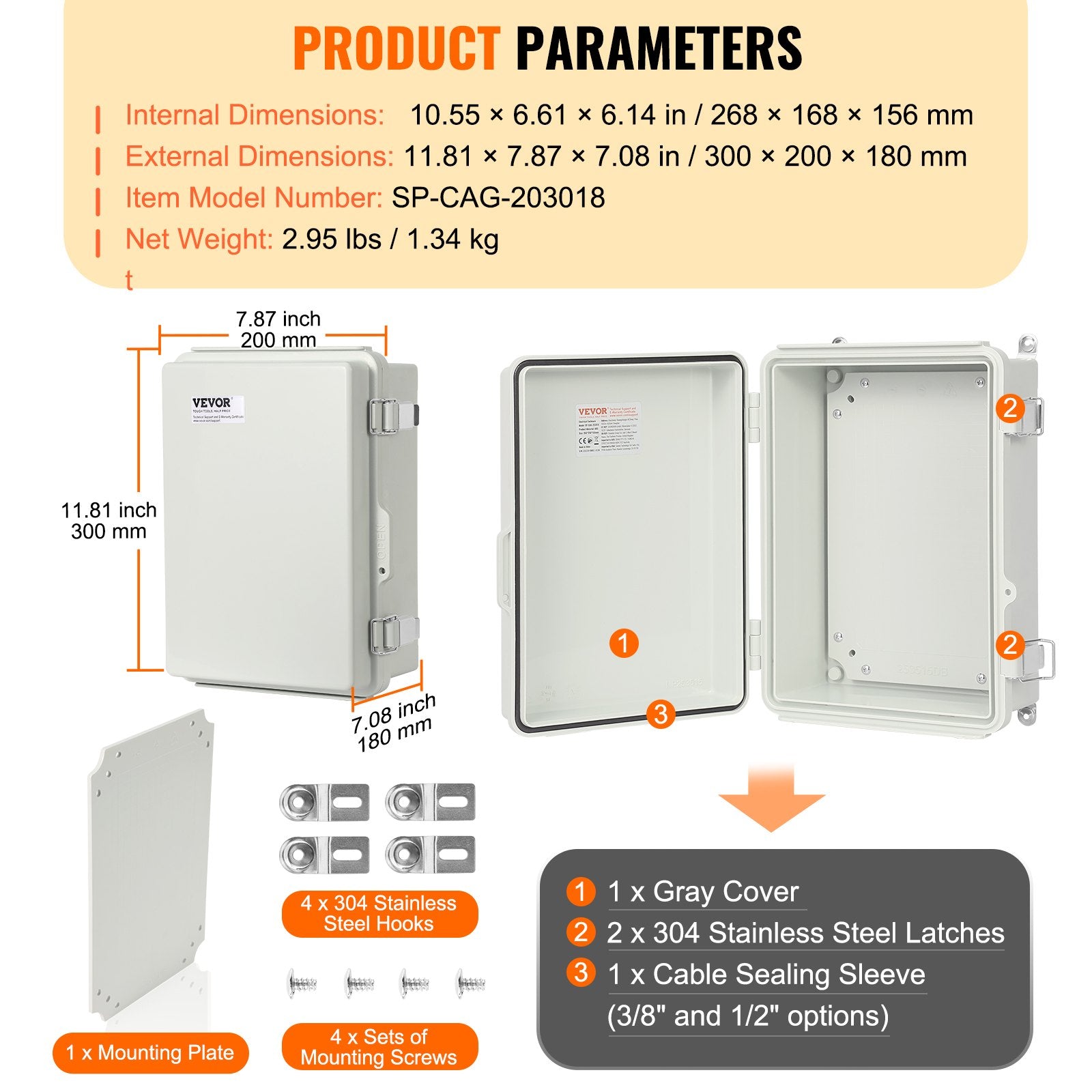 Outdoor Electrical Junction Box, 300 x 200 x 180 mm, ABS Plastic Electrical Enclosure Box with Hinged Cover Stainless Steel Latch, IP67 Dustproof Waterproof for Outdoor Electrical Projects - Image 7