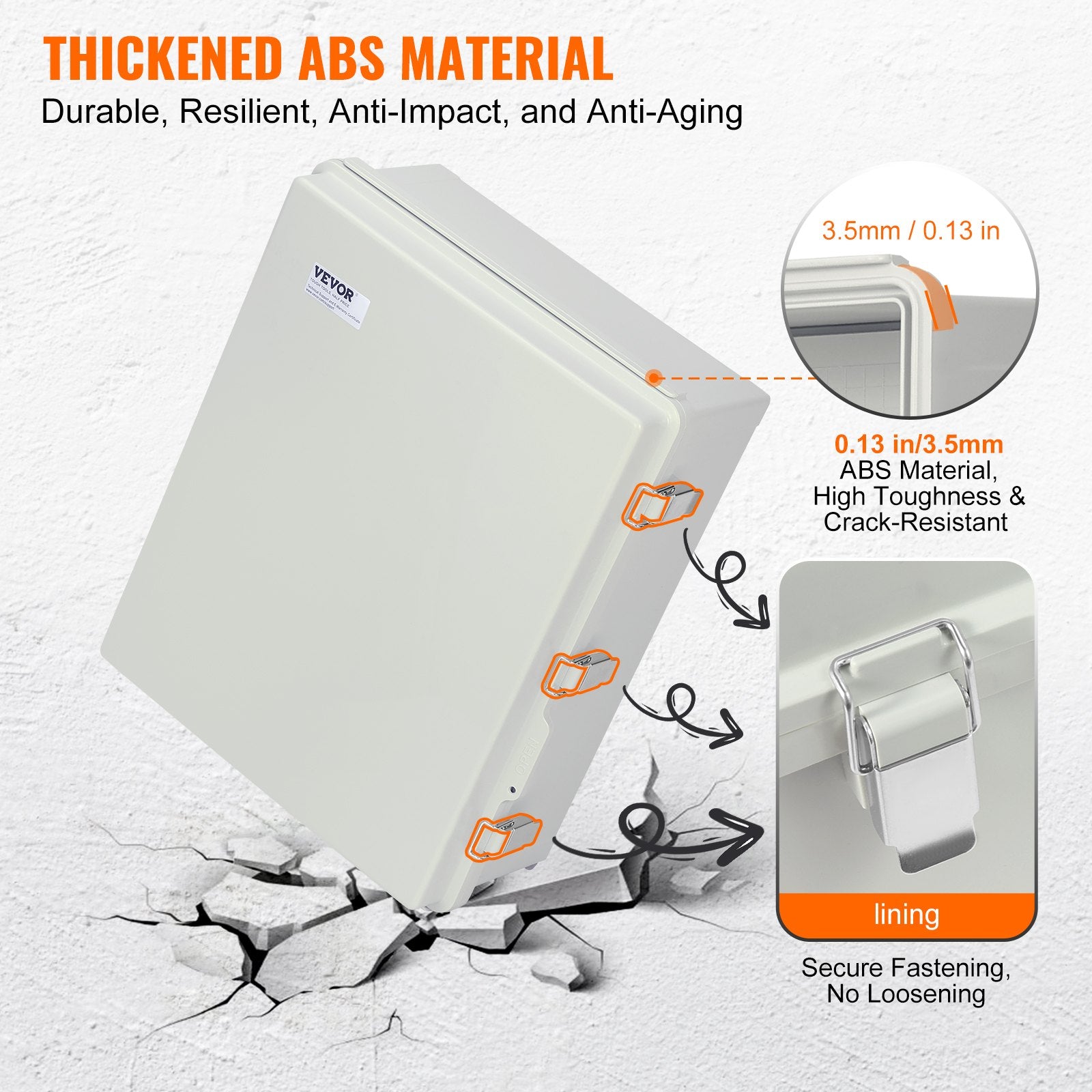 Outdoor Electrical Junction Box, 350 x 250 x 150 mm, ABS Plastic Electrical Enclosure Box with Hinged Cover Stainless Steel Latch, IP67 Dustproof Waterproof for Outdoor Electrical Projects - Image 4