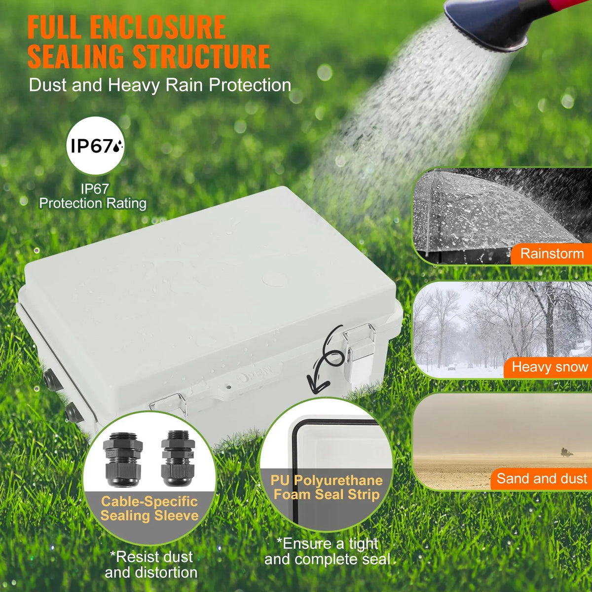 Outdoor Electrical Junction Box, 430 x 330 x 180 mm, ABS Plastic Electrical Enclosure Box with Hinged Cover Stainless Steel Latch, IP67 Dustproof Waterproof for Outdoor Electrical Projects, 17 x 13 x 7 inch - Image 3
