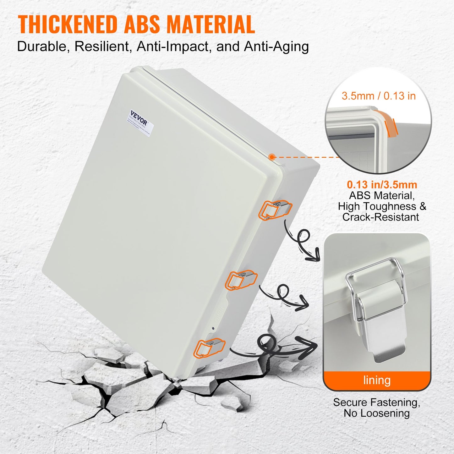 Outdoor Electrical Junction Box, 530 x 430 x 200 mm, ABS Plastic Electrical Enclosure Box with Hinged Cover Stainless Steel Latch, IP67 Dustproof Waterproof for Outdoor Electrical Projects, 21 x 17 x 8 inch - Image 4