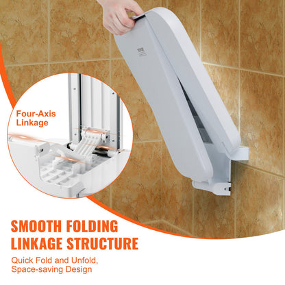 Folding ABS Shower Seat, 15.7'' x 16.7'' Unfolded, Wall Mounted Fold Up Shower Bench with 440 lbs Load Capacity, Space Saving Fold Down Shower Chair for Seniors Pregnant Women Children Adults - Image 4