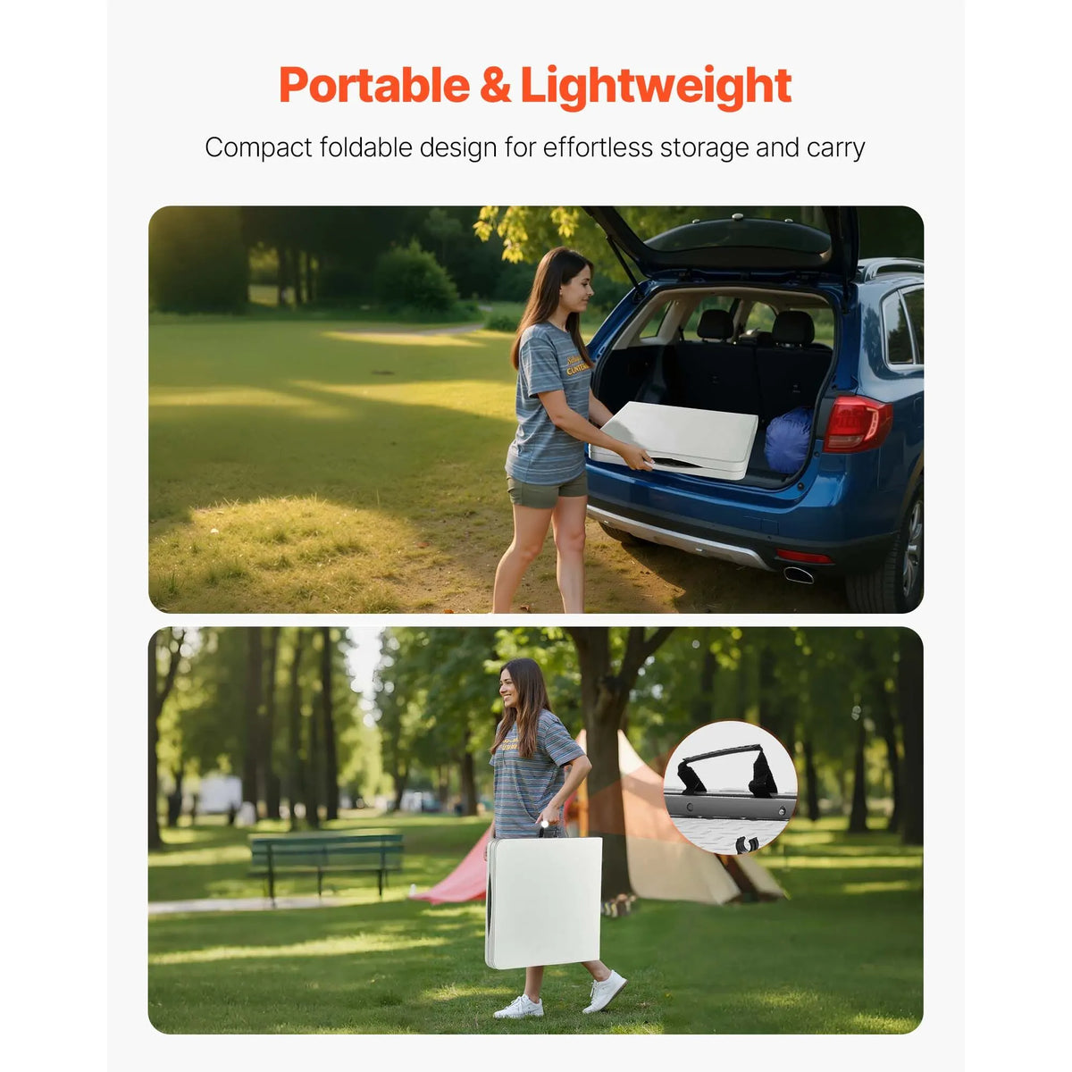 Folding Table, 4 Ft Heavy Duty Portable Fold-in-Half Utility Table, Indoor Outdoor Plastic Rectangle Table with Adjustable Height and Built in Handle, for Party, Dining, Picnic, Camping, White - Image 5