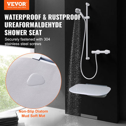 Urea-formaldehyde Folding Shower Seat, 13.6'' x 12.8'' Unfolded, Wall Mounted Fold Up Shower Bench with 450 lbs Load Capacity, Space Saving Fold Down Shower Chair for Seniors Children Adults - Image 2