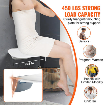 Urea-formaldehyde Folding Shower Seat, 13.6'' x 12.8'' Unfolded, Wall Mounted Fold Up Shower Bench with 450 lbs Load Capacity, Space Saving Fold Down Shower Chair for Seniors Children Adults - Image 3