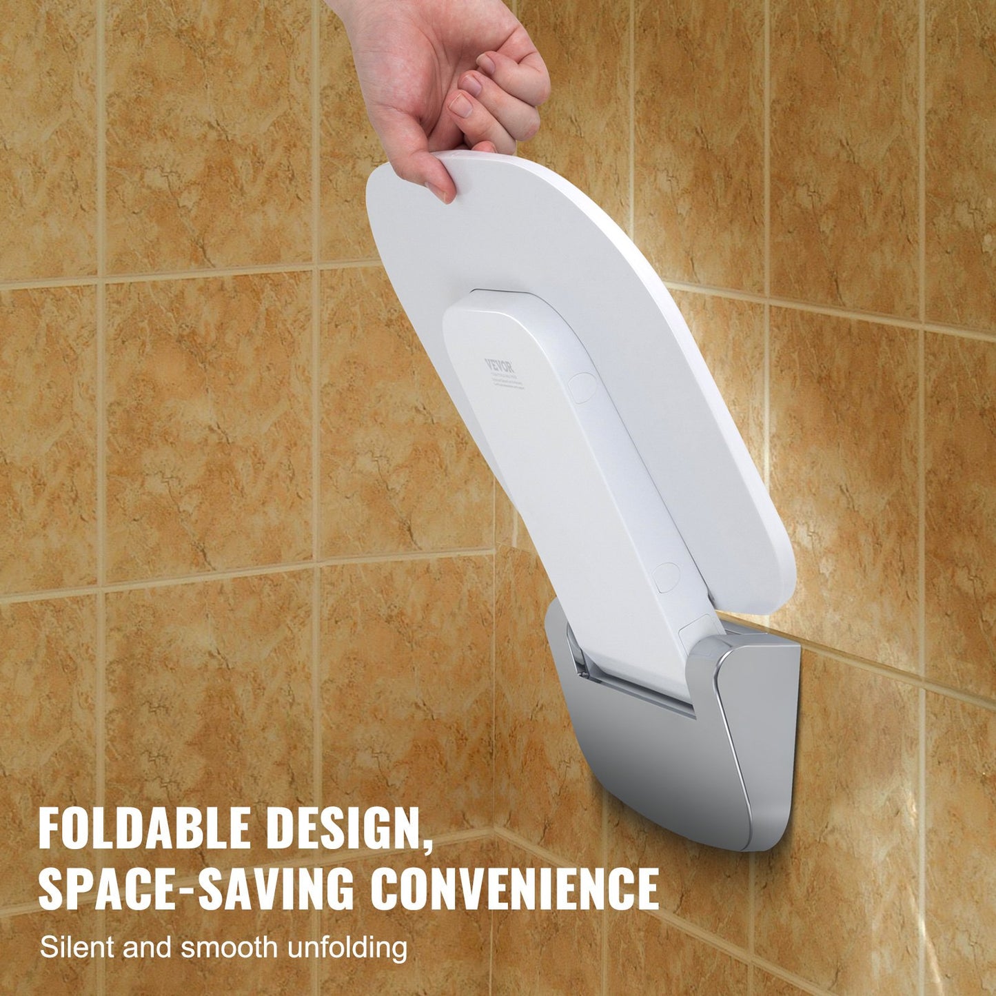Urea-formaldehyde Folding Shower Seat, 13.6'' x 12.8'' Unfolded, Wall Mounted Fold Up Shower Bench with 450 lbs Load Capacity, Space Saving Fold Down Shower Chair for Seniors Children Adults - Image 4