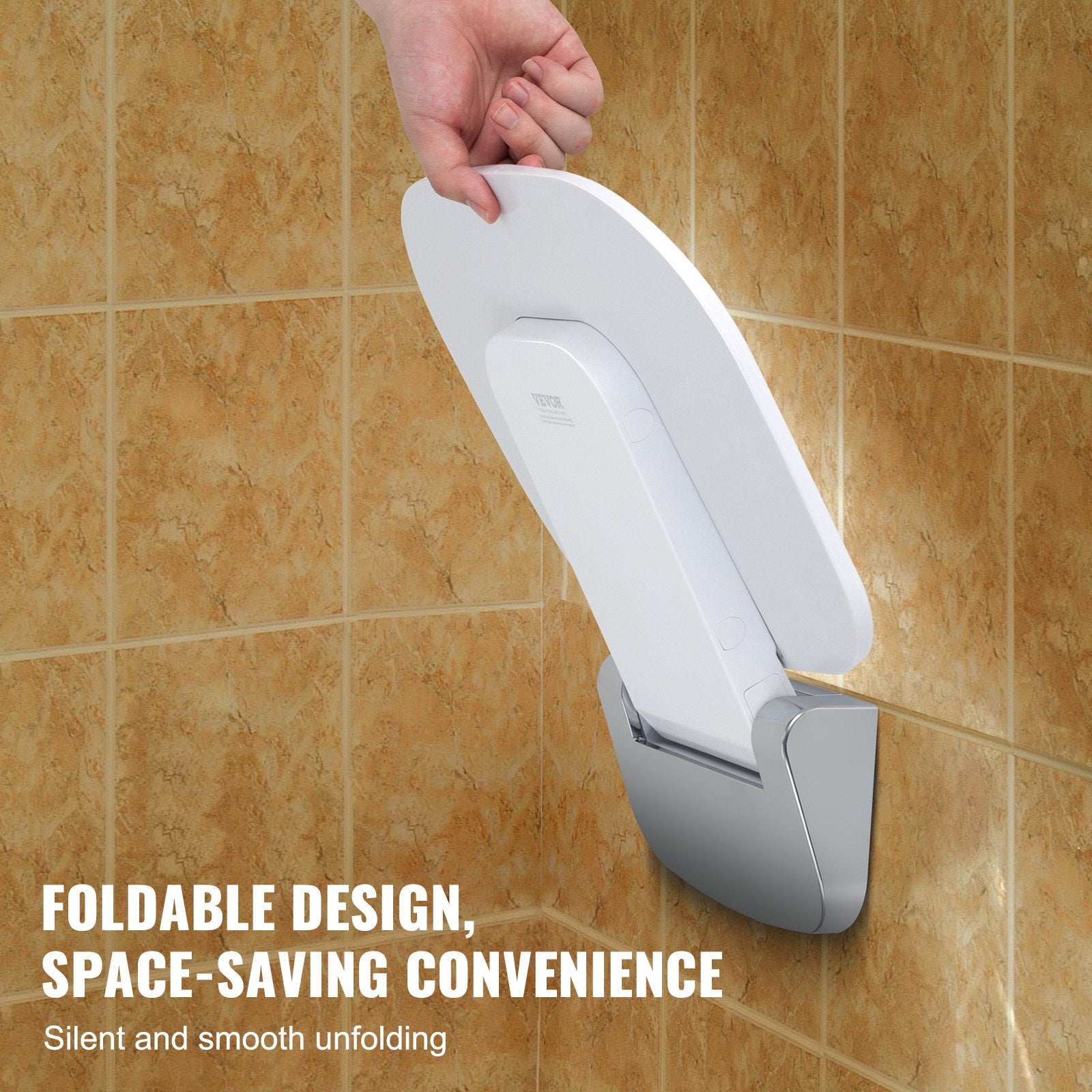 Urea-formaldehyde Folding Shower Seat, 13.6'' x 12.8'' Unfolded, Wall Mounted Fold Up Shower Bench with 450 lbs Load Capacity, Space Saving Fold Down Shower Chair for Seniors Children Adults - Image 4