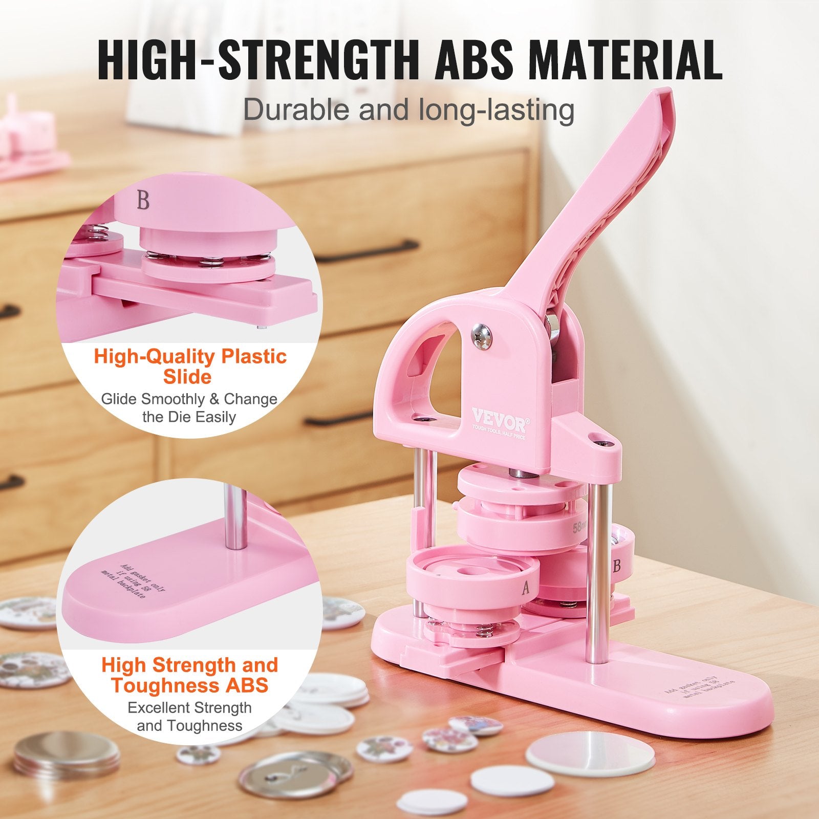 Button Maker, 1/1.25/2.28 inch(25/32/58mm) 3-IN-1 Pin Maker, 300pcs Button Parts, Button Maker Machine with Panda Magic Book, Ergonomic Arc Handle Punch Press Kit, For Children DIY Gifts, Pink - Image 4