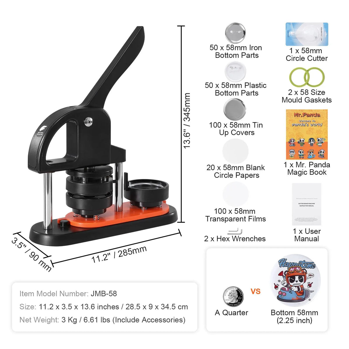 Button Maker Machine, 2.28 inch/58mm Pin Maker, Installation-Free Badge Punch Press Kit, Children DIY Gifts Button Making Supplies with 100pcs Button Parts, Circle Cutter, Magic Book - Image 7