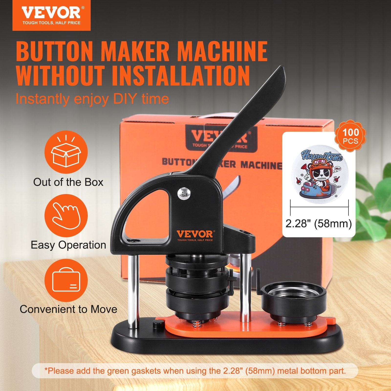 Button Maker Machine, 2.28 inch/58mm Pin Maker, Installation-Free Badge Punch Press Kit, Children DIY Gifts Button Making Supplies with 100pcs Button Parts, Circle Cutter, Magic Book - Image 2