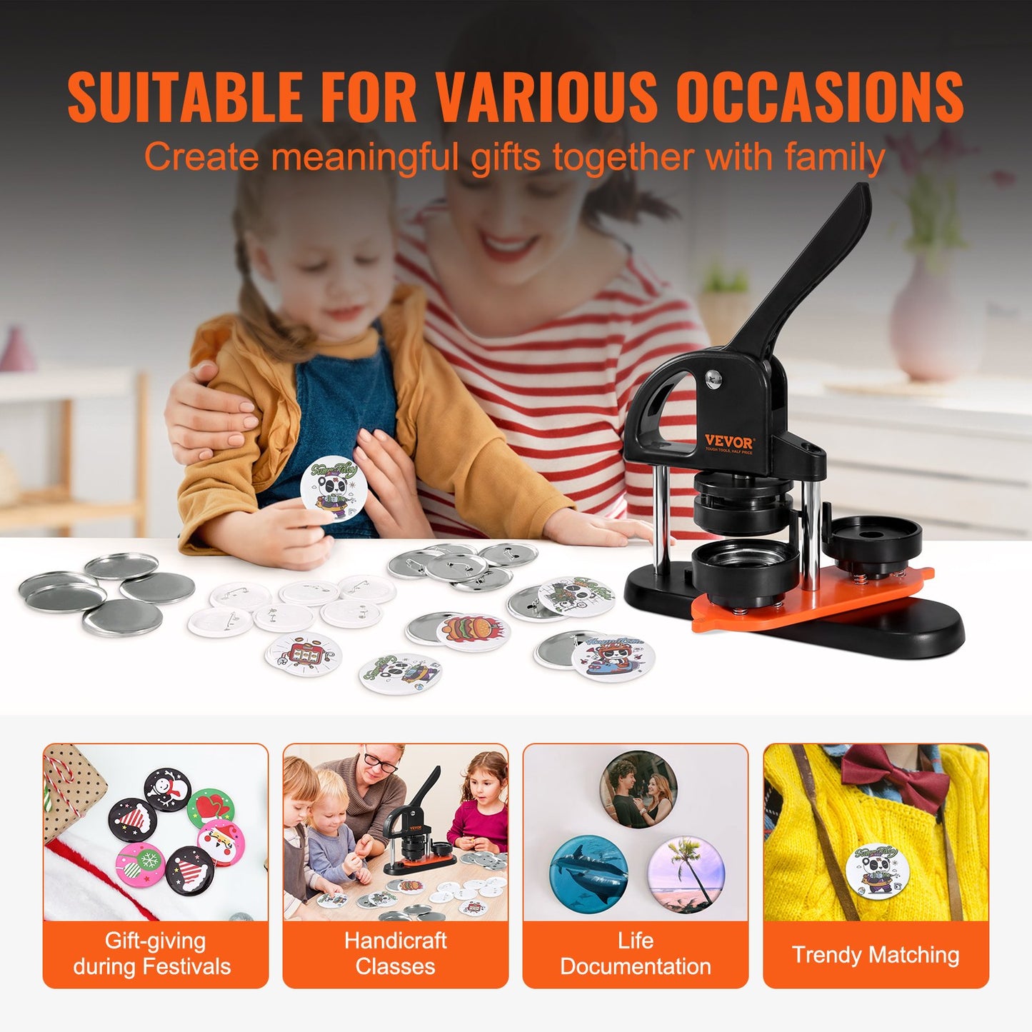 Button Maker Machine, 2.28 inch/58mm Pin Maker, Installation-Free Badge Punch Press Kit, Children DIY Gifts Button Making Supplies with 100pcs Button Parts, Circle Cutter, Magic Book - Image 4