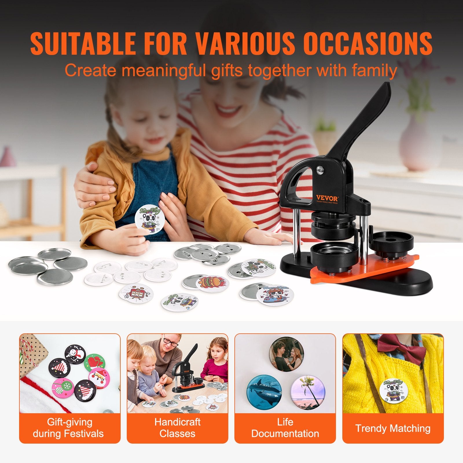Button Maker Machine, 2.28 inch/58mm Pin Maker, Installation-Free Badge Punch Press Kit, Children DIY Gifts Button Making Supplies with 100pcs Button Parts, Circle Cutter, Magic Book - Image 4