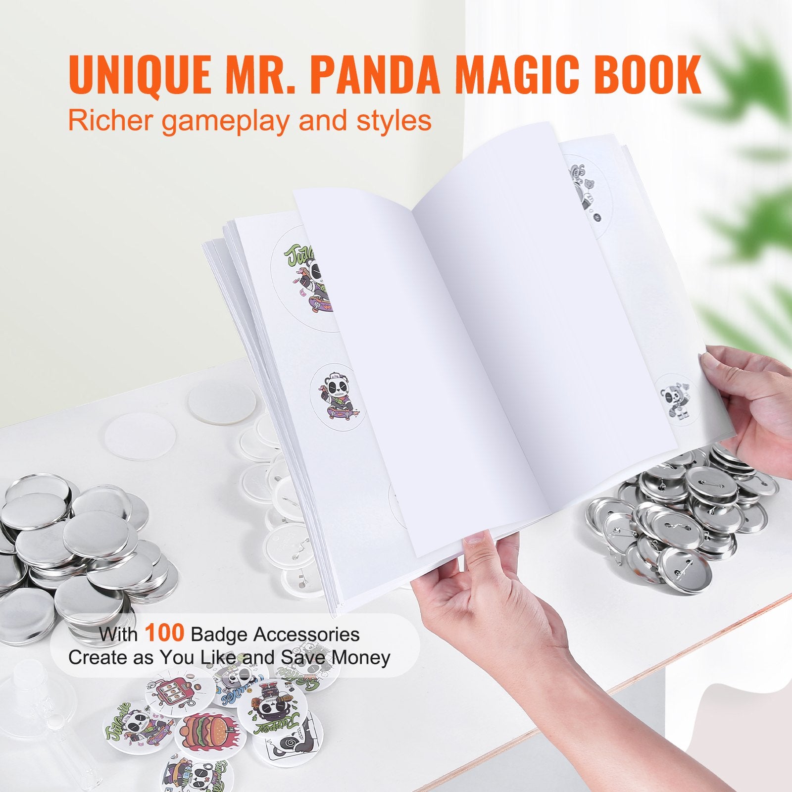 Button Maker Machine, 2.28 inch/58mm Pin Maker, Installation-Free Badge Punch Press Kit, Children DIY Gifts Button Making Supplies with 100pcs Button Parts, Circle Cutter, Magic Book - Image 6