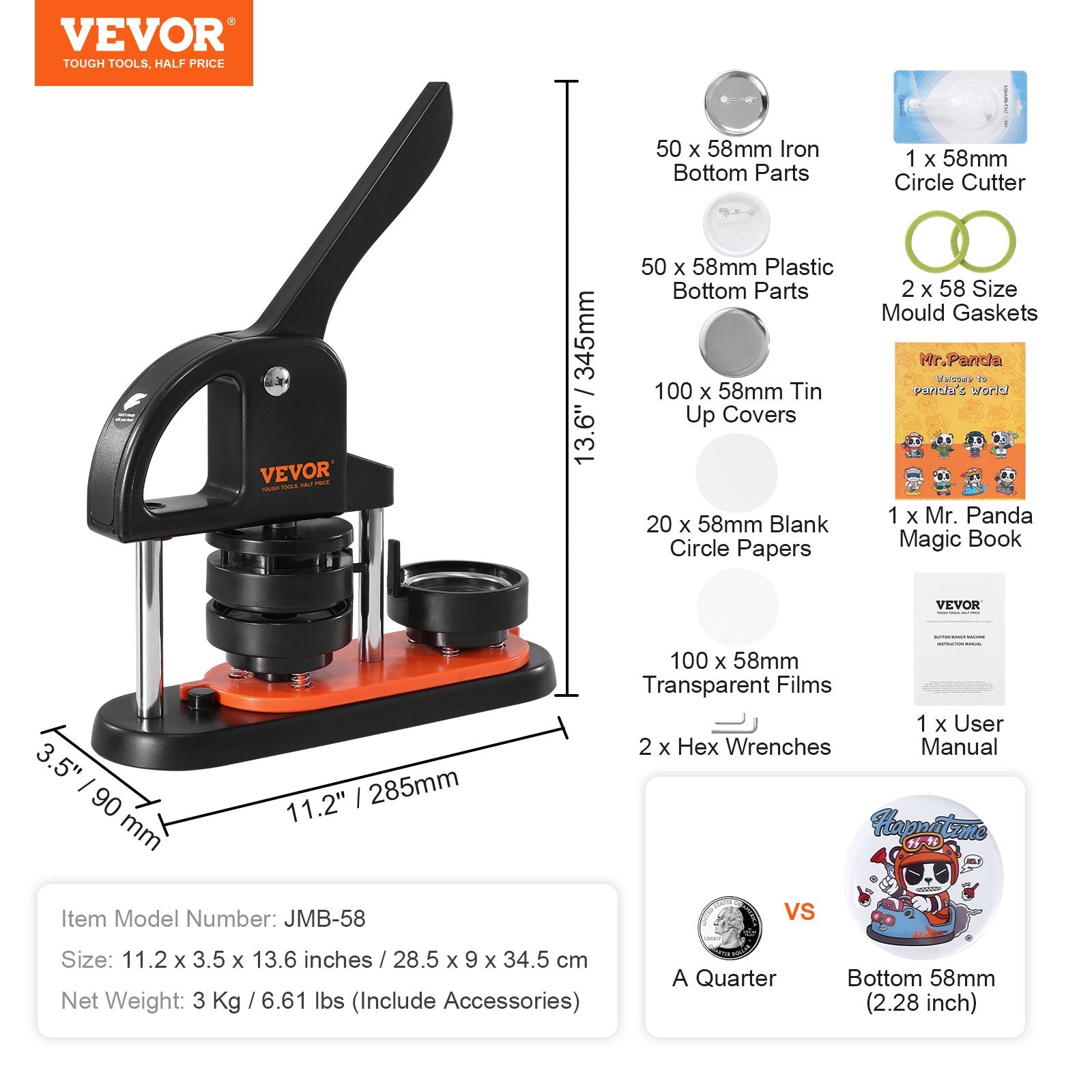Button Maker Machine, 2.28 inch/58mm Pin Maker, Installation-Free Badge Punch Press Kit, Children DIY Gifts Button Making Supplies with 100pcs Button Parts, Circle Cutter, Magic Book - Image 7