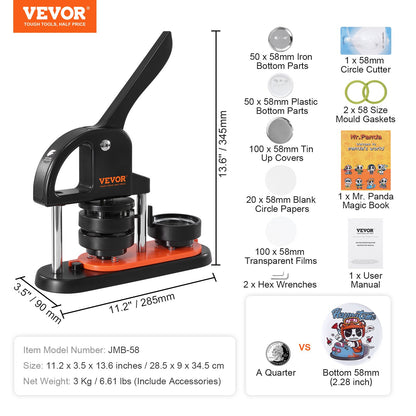 Button Maker Machine, 2.28 inch/58mm Pin Maker, Installation-Free Badge Punch Press Kit, Children DIY Gifts Button Making Supplies with 100pcs Button Parts, Circle Cutter, Magic Book - Image 7