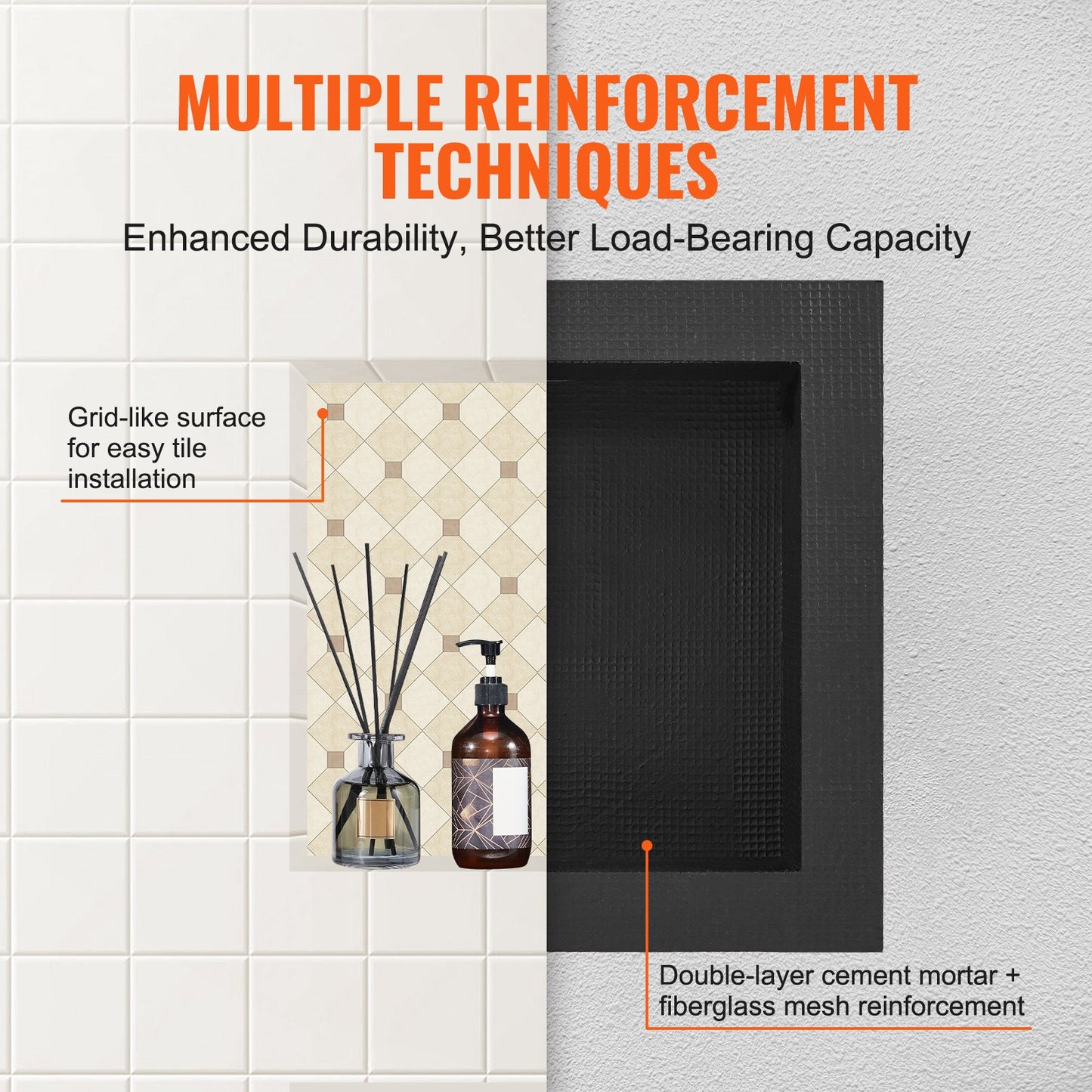 Shower Niche Ready for Tile 40.64 x 40.64 cm, Single Shelf Organizer, Square Corners Wall-inserted Niche Recessed, Sealed Protection Modern Soap Storage Niche for Shower Bathroom, Black - Image 4