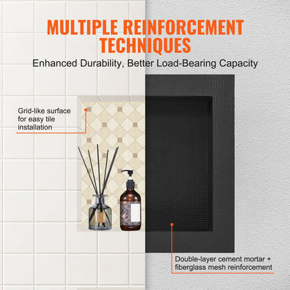 Shower Niche Ready for Tile 40.64 x 40.64 cm, Single Shelf Organizer, Square Corners Wall-inserted Niche Recessed, Sealed Protection Modern Soap Storage Niche for Shower Bathroom, Black - Image 4