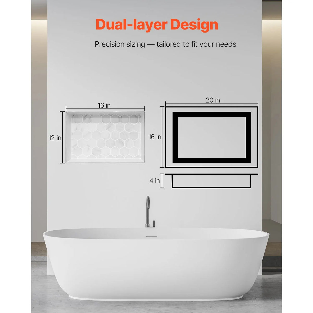 Shower Niche 40.6 x 50.8 x 10.2 cm Recessed Wall Divider Shelf Bathroom - Image 6