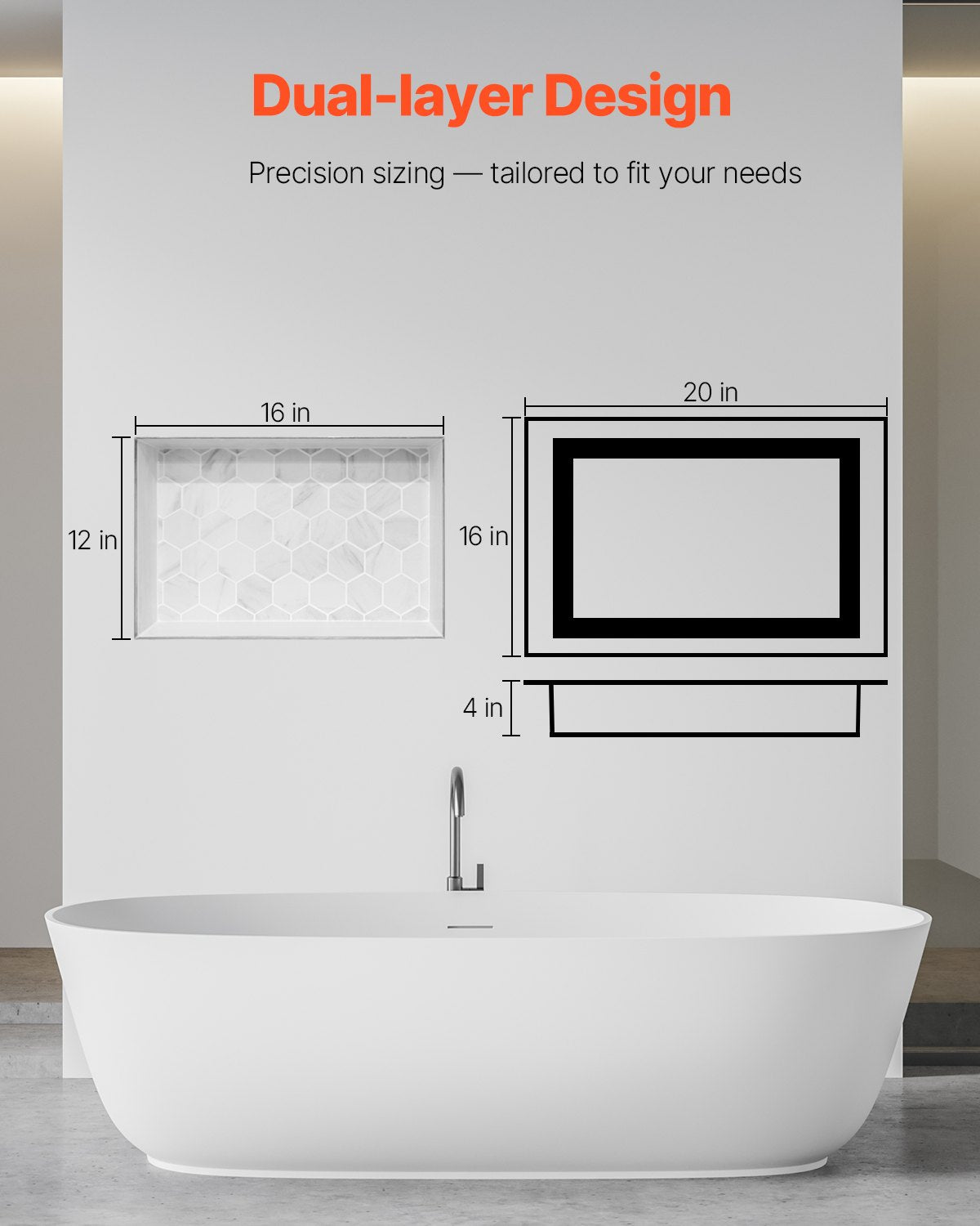 Shower Niche 40.6 x 50.8 x 10.2 cm Recessed Wall Divider Shelf Bathroom - Image 6