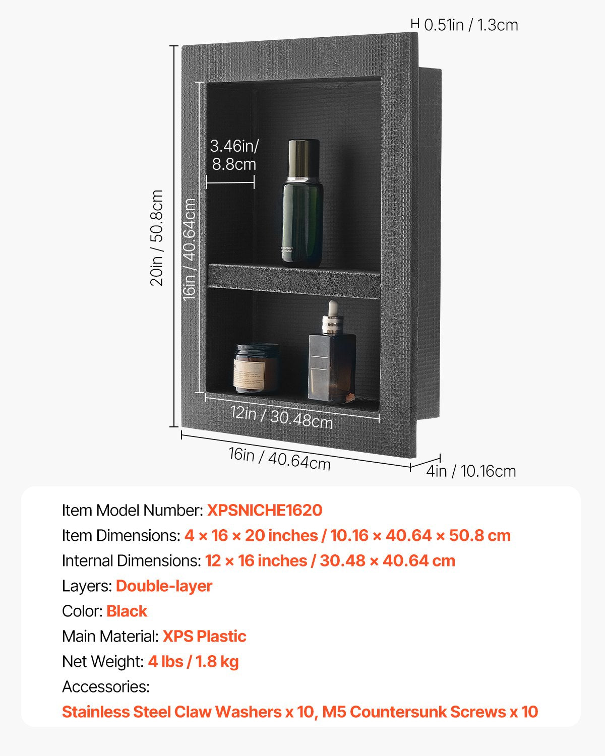 Shower Niche 40.6 x 50.8 x 10.2 cm Recessed Wall Divider Shelf Bathroom - Image 7