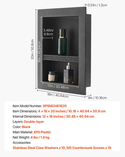 Shower Niche 40.6 x 50.8 x 10.2 cm Recessed Wall Divider Shelf Bathroom - Image 7