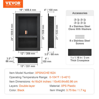 Shower Niche Ready for Tile 40.64 x 60.96 cm, 16 x 24 inch Double Shelf Organizer, Square Corners Wall-inserted Niche Recessed, Sealed Protection Modern Soap Storage Niche for Shower Bathroom, Black - Image 7