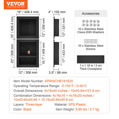 Shower Niche Ready for Tile 40.64x40.64cm & 40.64x50.8cm, Triple Shelf, Square Corners Wall-inserted Niche Recessed, Sealed Protection Modern Soap Storage Niche for Shower Bathroom, Black - Image 7