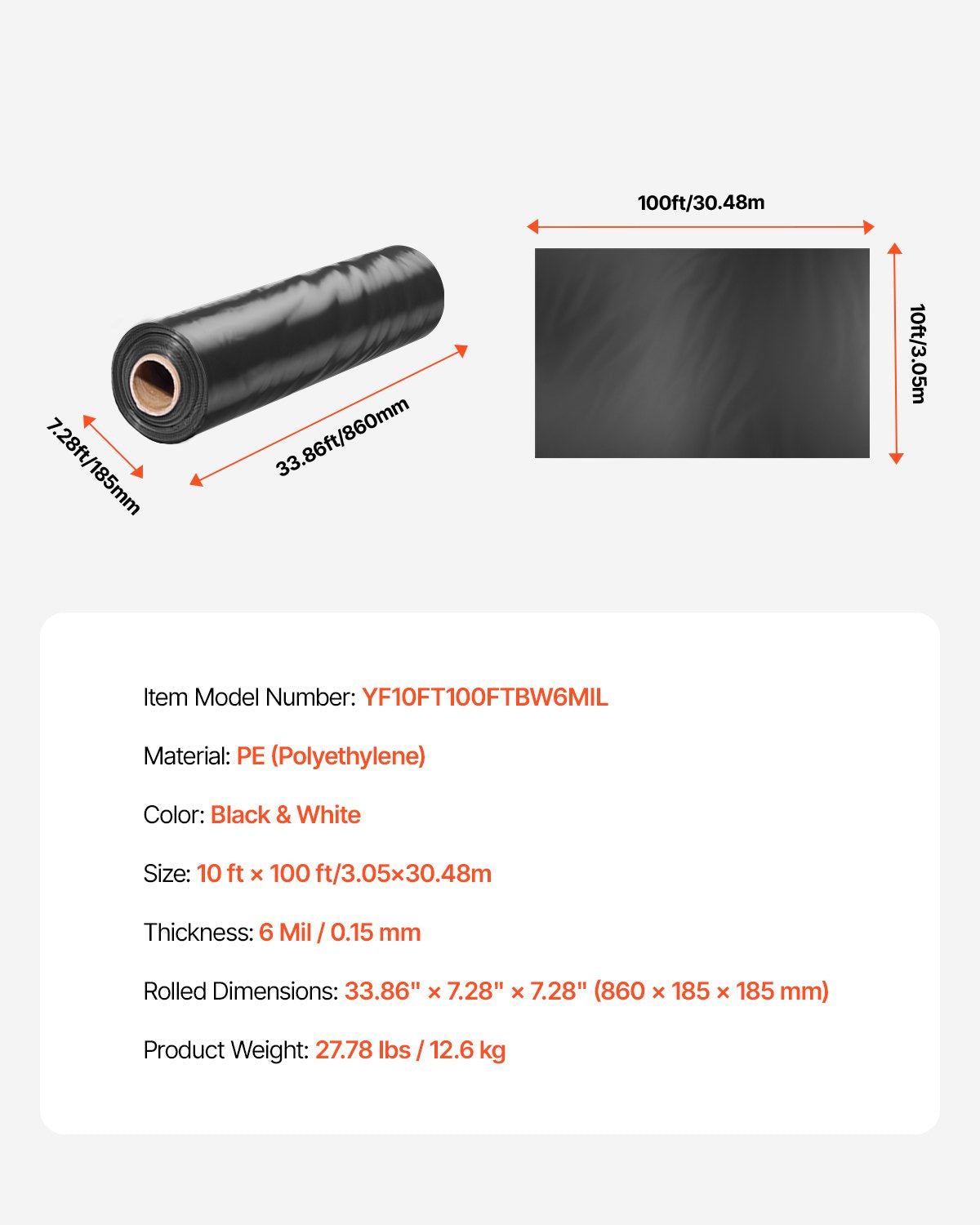 6Mil Plastic Sheeting Roll 10 x 100 FT Heavy Duty Film Black & White - Image 7