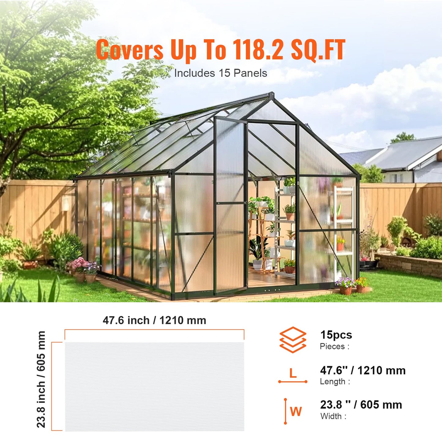 15 Pack Polycarbonate Greenhouse Panels, 2' X 4' X 0.24'' Roof Panels Sheets, Waterproof UV Protected Corrugated Plastic Roofing, Impact Resistance Clear Roofing Sheets for Greenhouse/Garden - Image 6