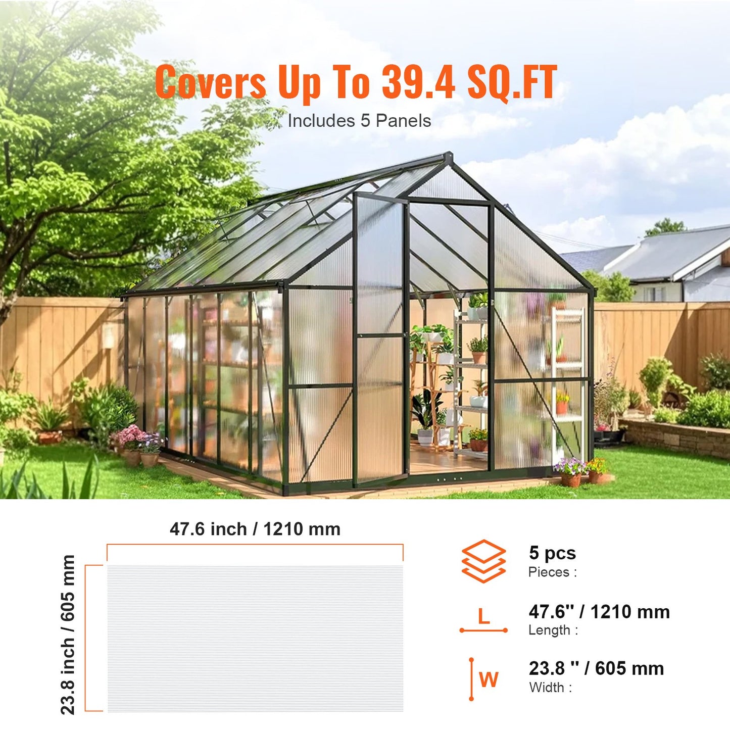5 Pack Polycarbonate Greenhouse Panels 2' X 4' X 0.32'' Roof Sheets - Image 6