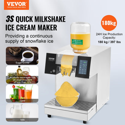 Commercial Snowflake Ice Machine, 397LBS/24H Snowflake Ice Maker, Stainless Steel Ice Shaver Machine, Electric Snow Cone Maker, Liquid Cooling System for Rapid Heat Dissipation, Ice Cream - Image 2