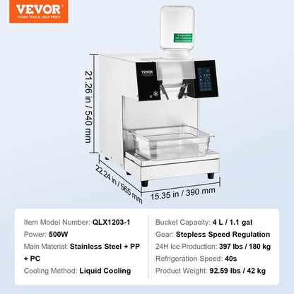 Commercial Snowflake Ice Machine, 397LBS/24H Snowflake Ice Maker, Stainless Steel Ice Shaver Machine, Electric Snow Cone Maker, Liquid Cooling System for Rapid Heat Dissipation, Ice Cream - Image 7