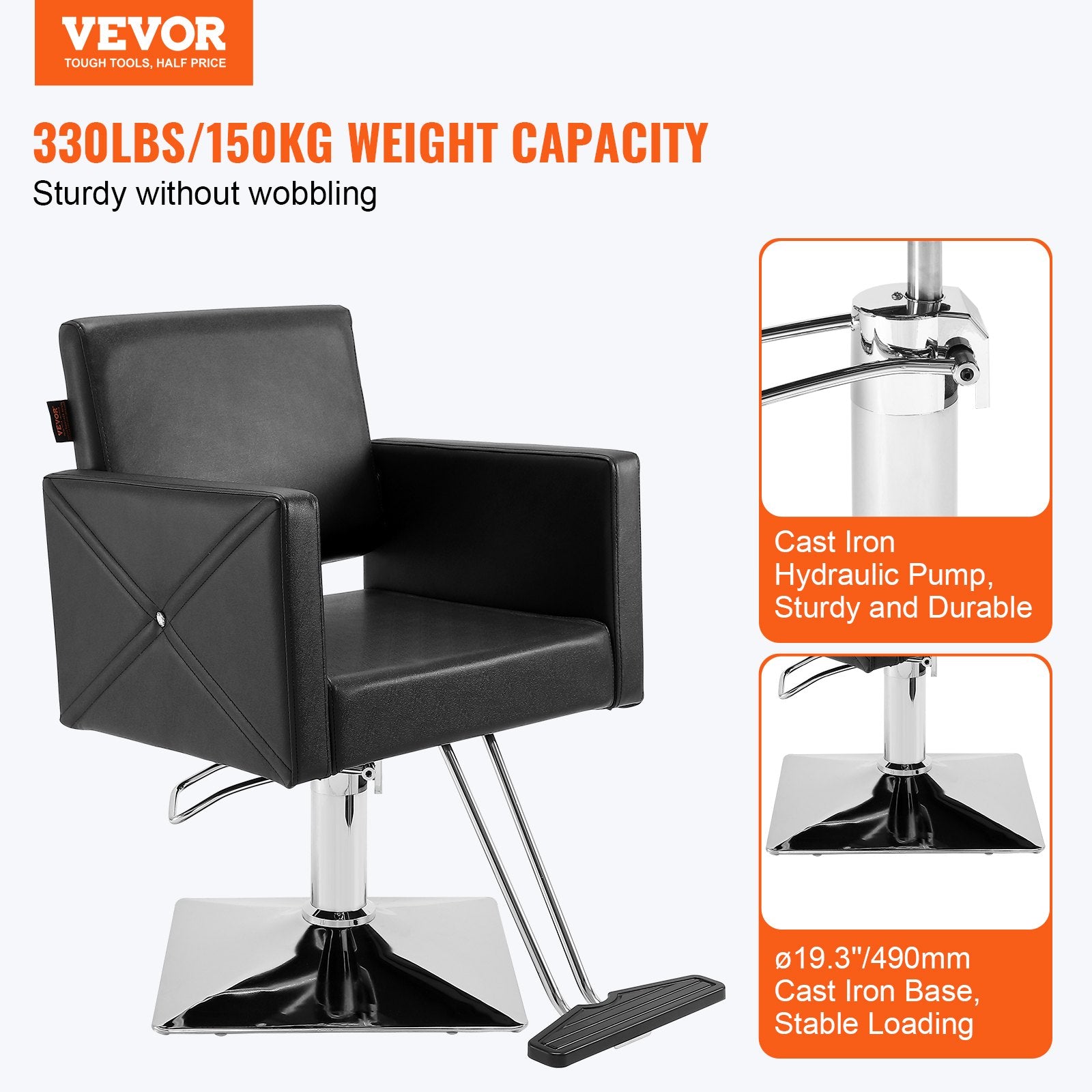 Salon Chair, Barber Chair for Hair Stylist, Styling Chair with Heavy Duty Hydraulic Pump, Swivel Hair Salon Chair with Footrest for Beauty Spa Shampoo, Max Load Weight 330 lbs, Black - Image 2