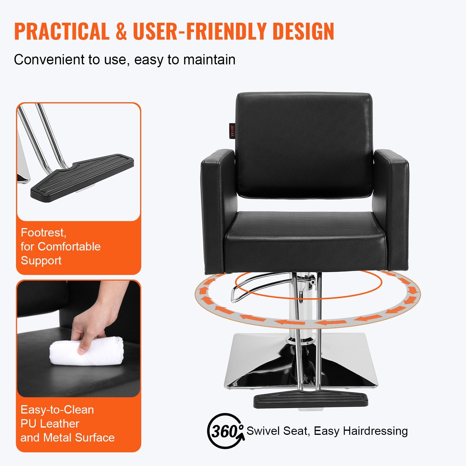 Salon Chair, Barber Chair for Hair Stylist, Styling Chair with Heavy Duty Hydraulic Pump, Swivel Hair Salon Chair with Footrest for Beauty Spa Shampoo, Max Load Weight 330 lbs, Black - Image 5