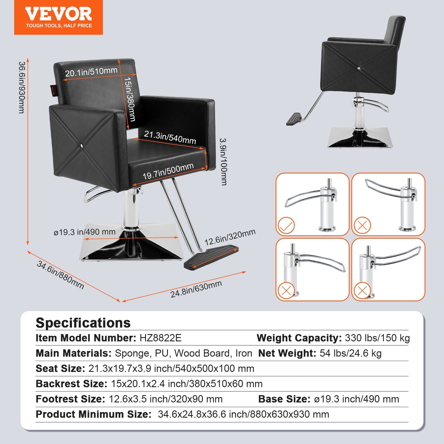 Salon Chair, Barber Chair for Hair Stylist, Styling Chair with Heavy Duty Hydraulic Pump, Swivel Hair Salon Chair with Footrest for Beauty Spa Shampoo, Max Load Weight 330 lbs, Black - Image 7
