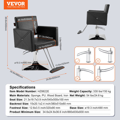 Salon Chair, Barber Chair for Hair Stylist, Styling Chair with Heavy Duty Hydraulic Pump, Swivel Hair Salon Chair with Footrest for Beauty Spa Shampoo, Max Load Weight 330 lbs, Black - Image 7