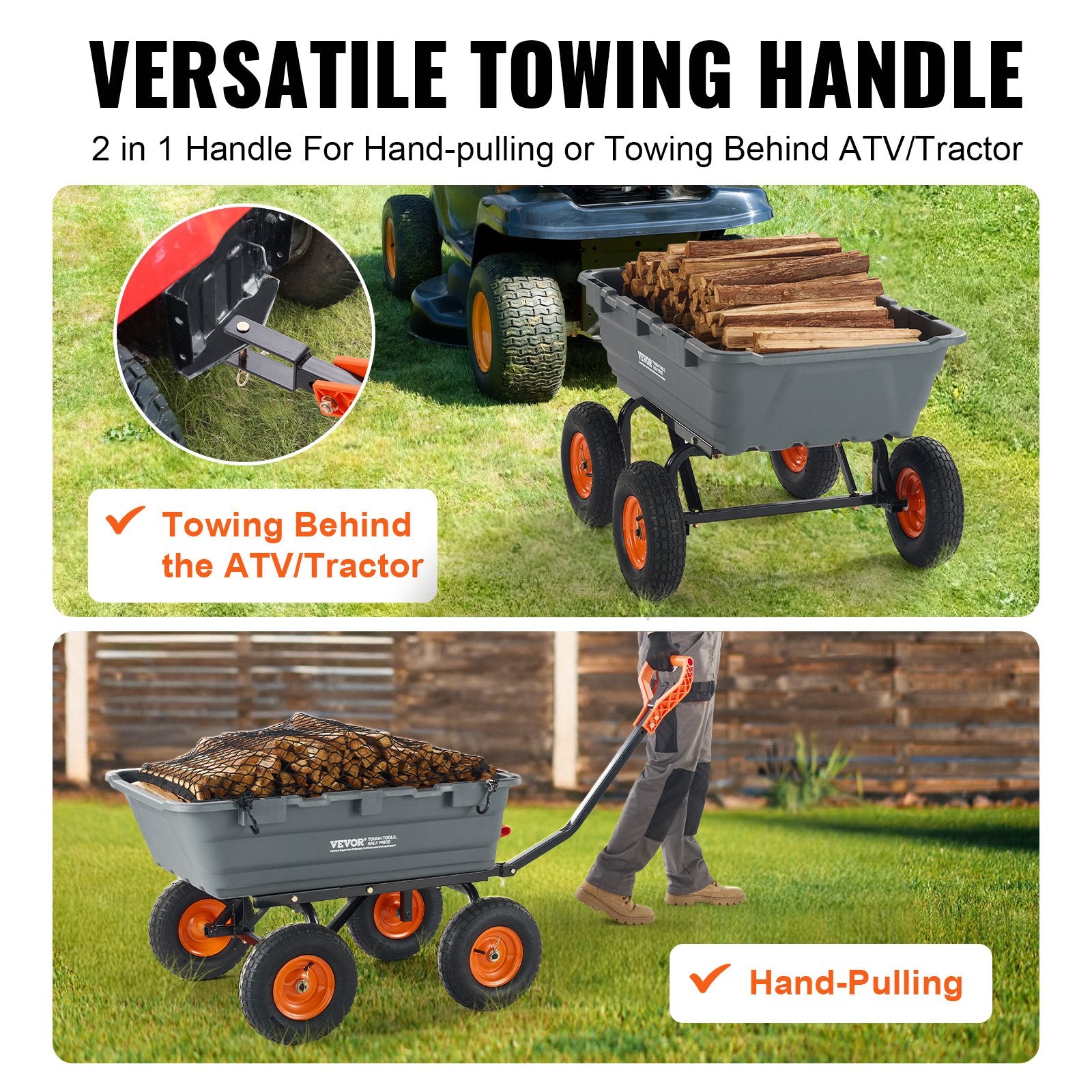 Dump Cart, Poly Garden Dump Cart with Easy to Assemble Steel Frame, Dump Wagon with 2-in-1 Convertible Handle, Utility Wheelbarrow 544kg/ 1200lbs Capacity, 33cm/ 13 inch Tires - Image 3