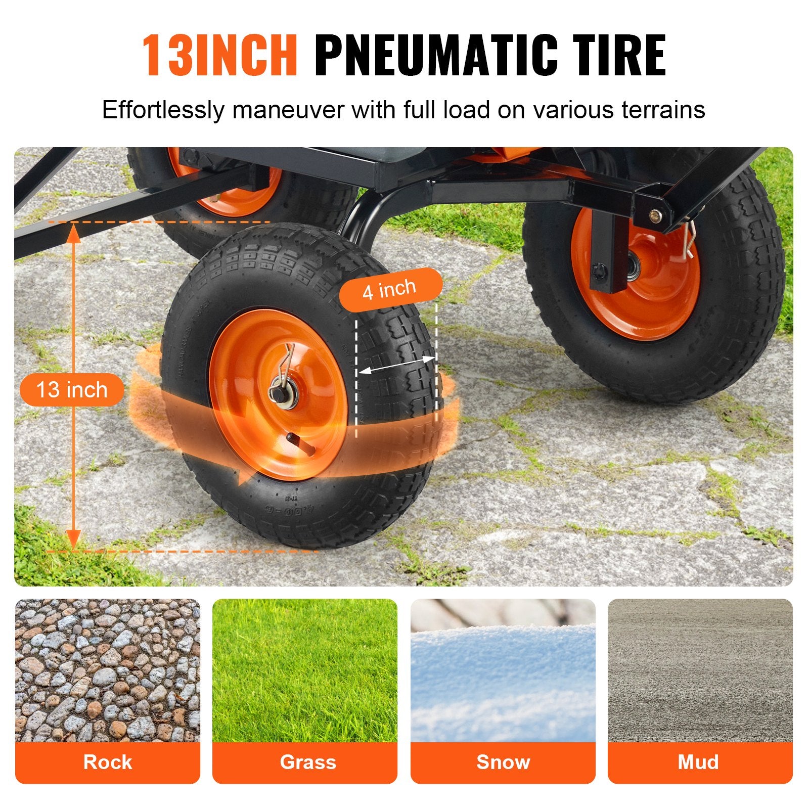 Dump Cart, Poly Garden Dump Cart with Easy to Assemble Steel Frame, Dump Wagon with 2-in-1 Convertible Handle, Utility Wheelbarrow 544kg/ 1200lbs Capacity, 33cm/ 13 inch Tires - Image 5