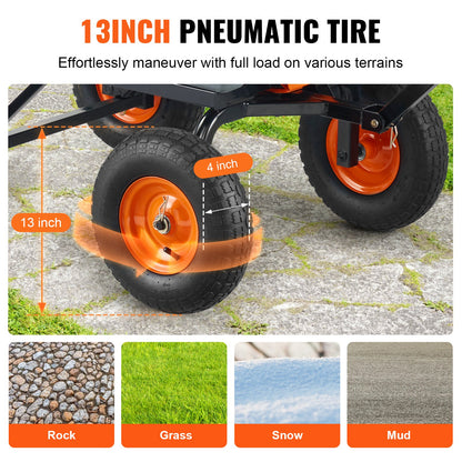 Dump Cart, Poly Garden Dump Cart with Easy to Assemble Steel Frame, Dump Wagon with 2-in-1 Convertible Handle, Utility Wheelbarrow 544kg/ 1200lbs Capacity, 33cm/ 13 inch Tires - Image 5