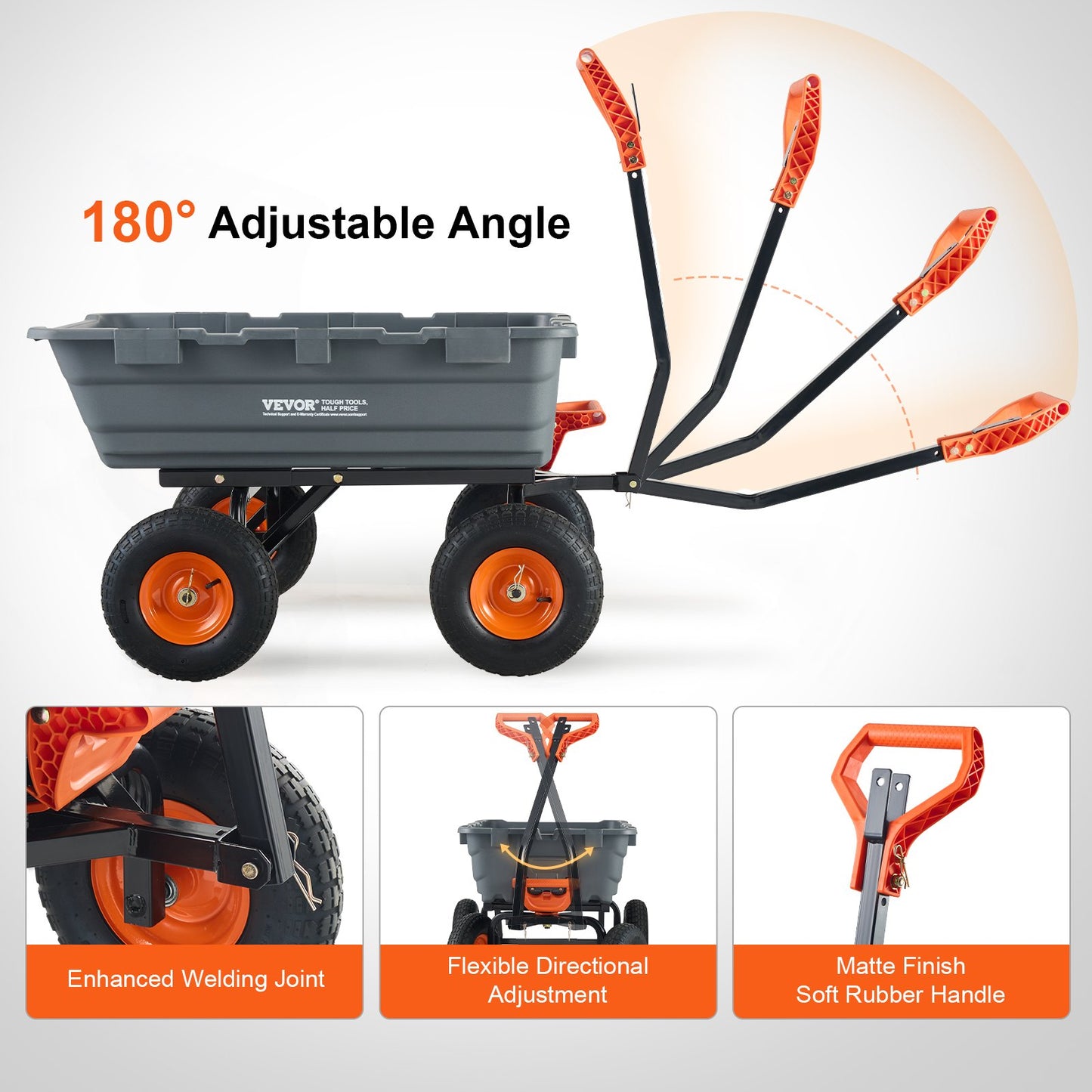 Dump Cart, Poly Garden Dump Cart with Easy to Assemble Steel Frame, Dump Wagon with 2-in-1 Convertible Handle, Utility Wheelbarrow 544kg/ 1200lbs Capacity, 33cm/ 13 inch Tires - Image 7