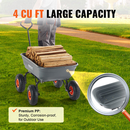 Dump Cart, Poly Garden Dump Cart with Easy to Assemble Steel Frame, Dump Wagon with 2-in-1 Convertible Handle, Utility Wheelbarrow 272kg/ 600lbs Capacity, 25.5cm/ 10 inch Tires - Image 4
