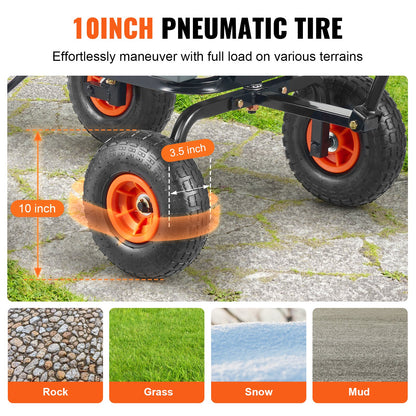 Dump Cart, Poly Garden Dump Cart with Easy to Assemble Steel Frame, Dump Wagon with 2-in-1 Convertible Handle, Utility Wheelbarrow 272kg/ 600lbs Capacity, 25.5cm/ 10 inch Tires - Image 5