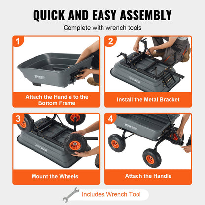Dump Cart, Poly Garden Dump Cart with Easy to Assemble Steel Frame, Dump Wagon with 2-in-1 Convertible Handle, Utility Wheelbarrow 272kg/ 600lbs Capacity, 25.5cm/ 10 inch Tires - Image 6