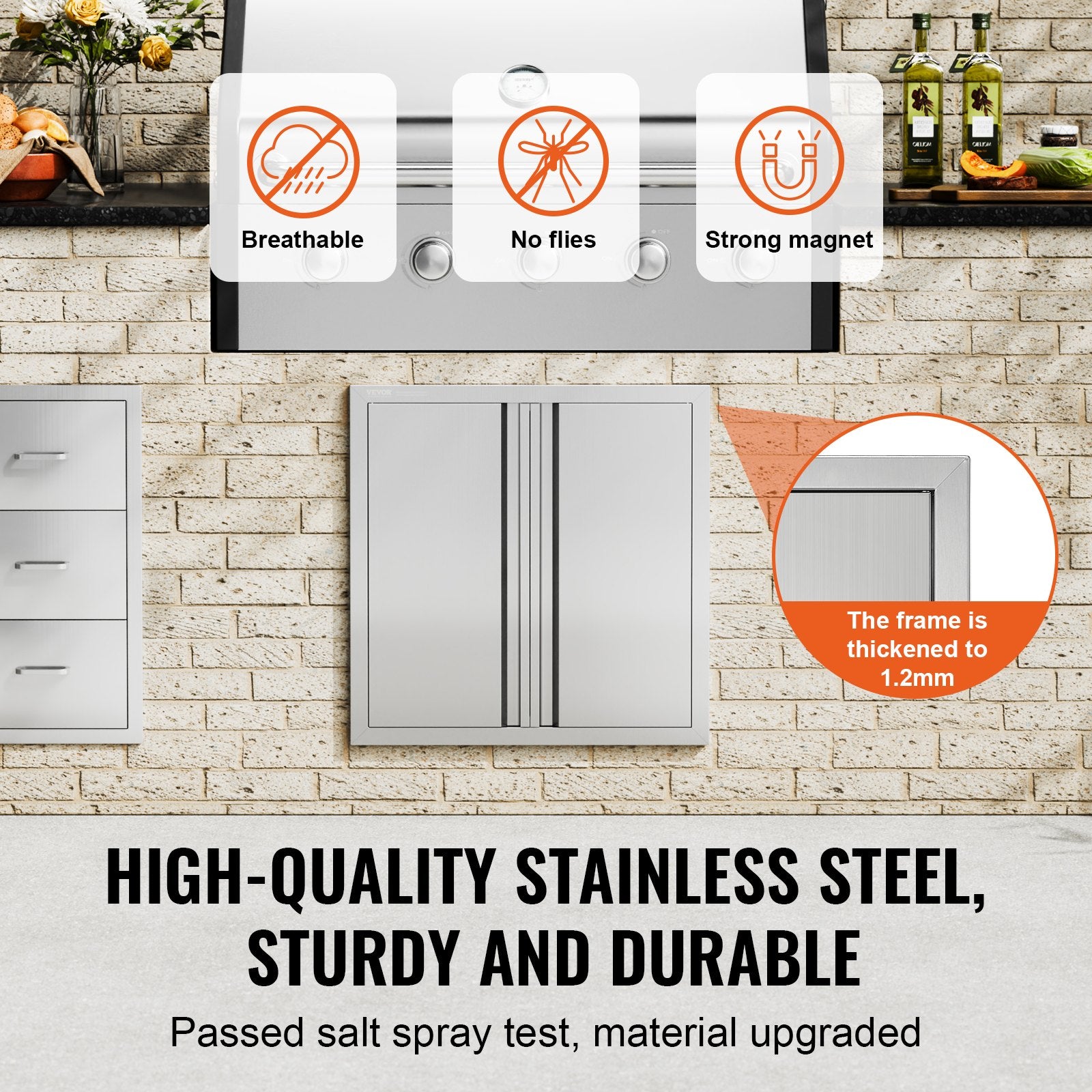 BBQ Access Door, 610x610 mm Double Outdoor Kitchen Door, Stainless Steel Flush Mount Door, Wall Vertical Door with Recessed Handles , for BBQ Island, Grilling Station, Outside Cabinet - Image 3
