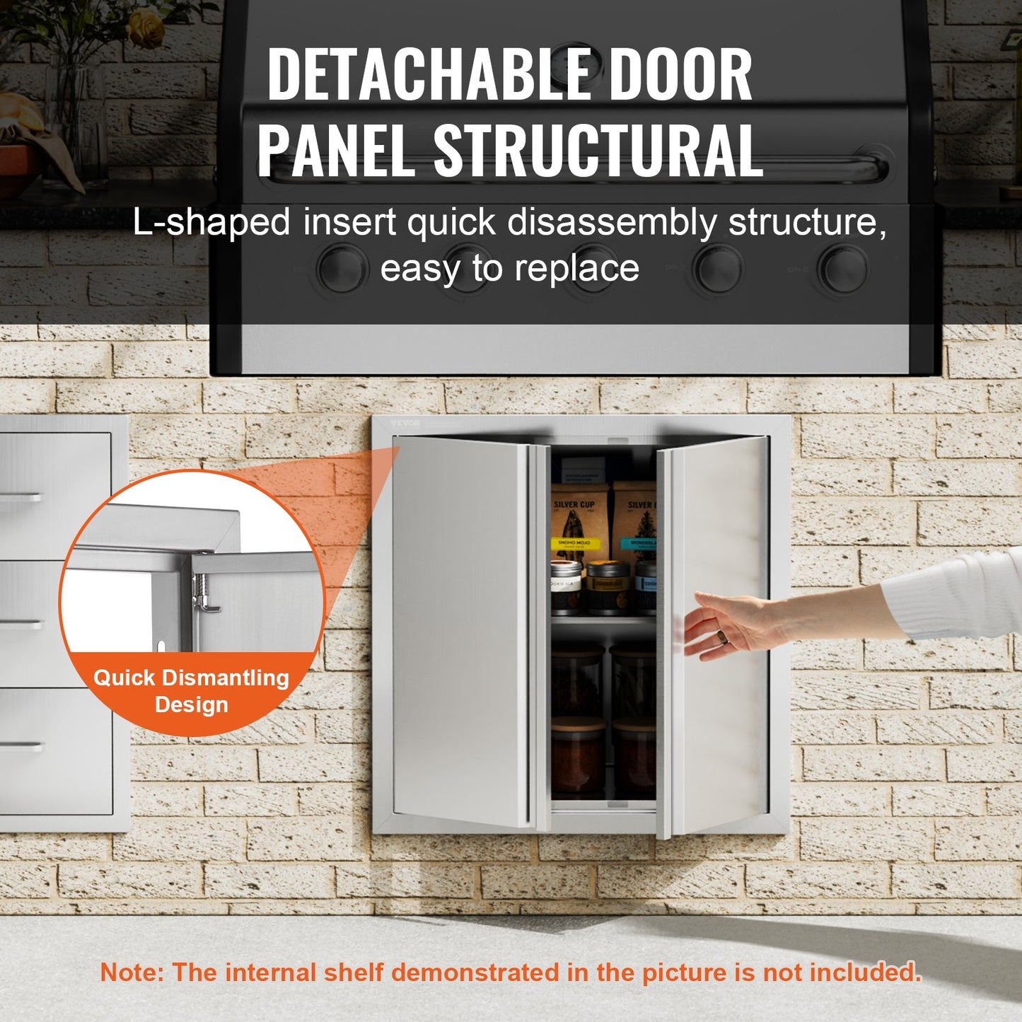 BBQ Access Door, 610x610 mm Double Outdoor Kitchen Door, Stainless Steel Flush Mount Door, Wall Vertical Door with Recessed Handles , for BBQ Island, Grilling Station, Outside Cabinet - Image 4