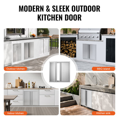 BBQ Access Door, 610x610 mm Double Outdoor Kitchen Door, Stainless Steel Flush Mount Door, Wall Vertical Door with Recessed Handles , for BBQ Island, Grilling Station, Outside Cabinet - Image 6