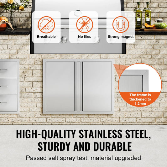 BBQ Access Door, 787x609 mm Double Outdoor Kitchen Door, Stainless Steel Flush Mount Door, Wall Vertical Door with Recessed Handles , for BBQ Island, Grilling Station, Outside Cabinet - Image 3