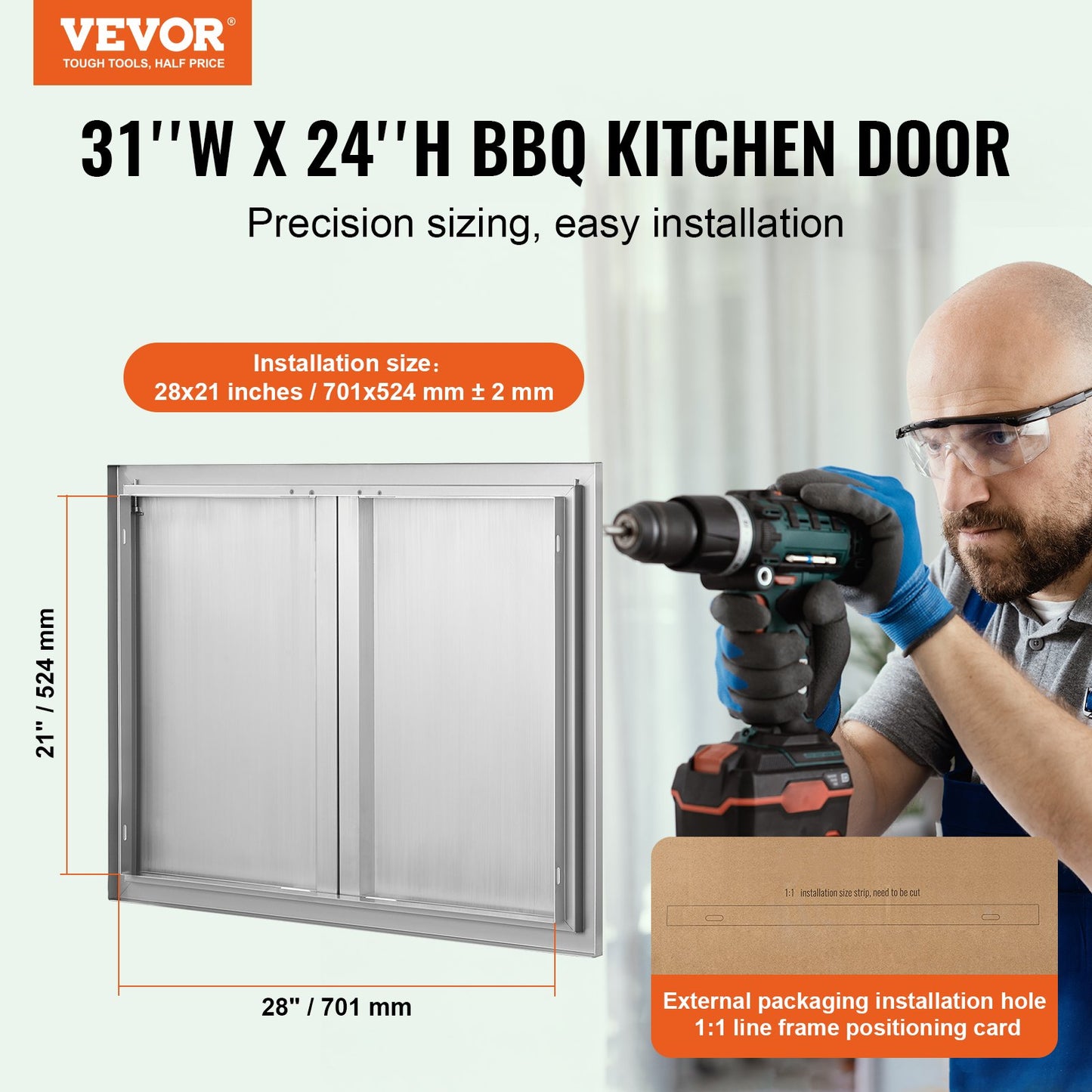 BBQ Access Door, 787x609 mm Double Outdoor Kitchen Door, Stainless Steel Flush Mount Door, Wall Vertical Door with Recessed Handles , for BBQ Island, Grilling Station, Outside Cabinet - Image 2