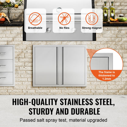 BBQ Access Door, 787x609 mm Double Outdoor Kitchen Door, Stainless Steel Flush Mount Door, Wall Vertical Door with Recessed Handles , for BBQ Island, Grilling Station, Outside Cabinet - Image 3