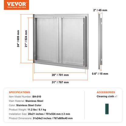 BBQ Access Door, 787x609 mm Double Outdoor Kitchen Door, Stainless Steel Flush Mount Door, Wall Vertical Door with Recessed Handles , for BBQ Island, Grilling Station, Outside Cabinet - Image 7